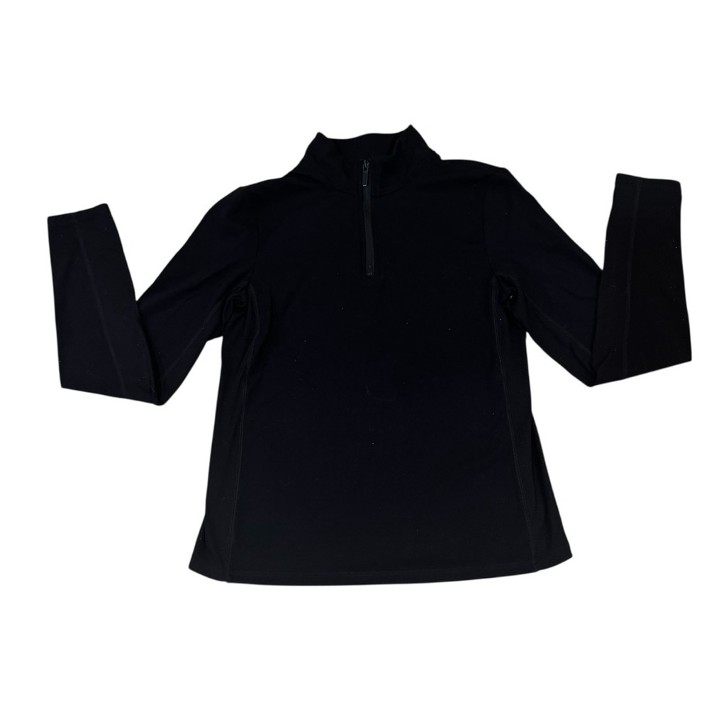 FLX black quarter zip pullover, long sleeves, collar, stretchy and fitted, M.